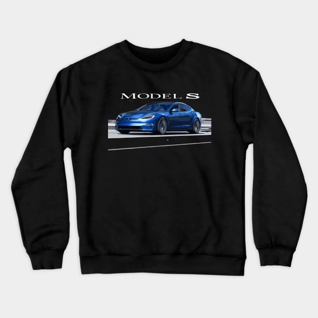 elon model s modified plaid dad blue Crewneck Sweatshirt by cowtown_cowboy